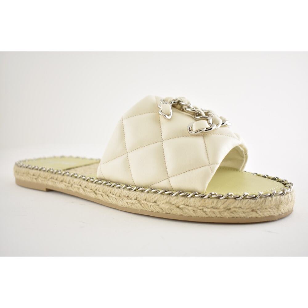 Chanel 25P Ivory Quilted Leather Chain CC Logo Slide Sandal Espadrille Flat 41 - Picture 5 of 16